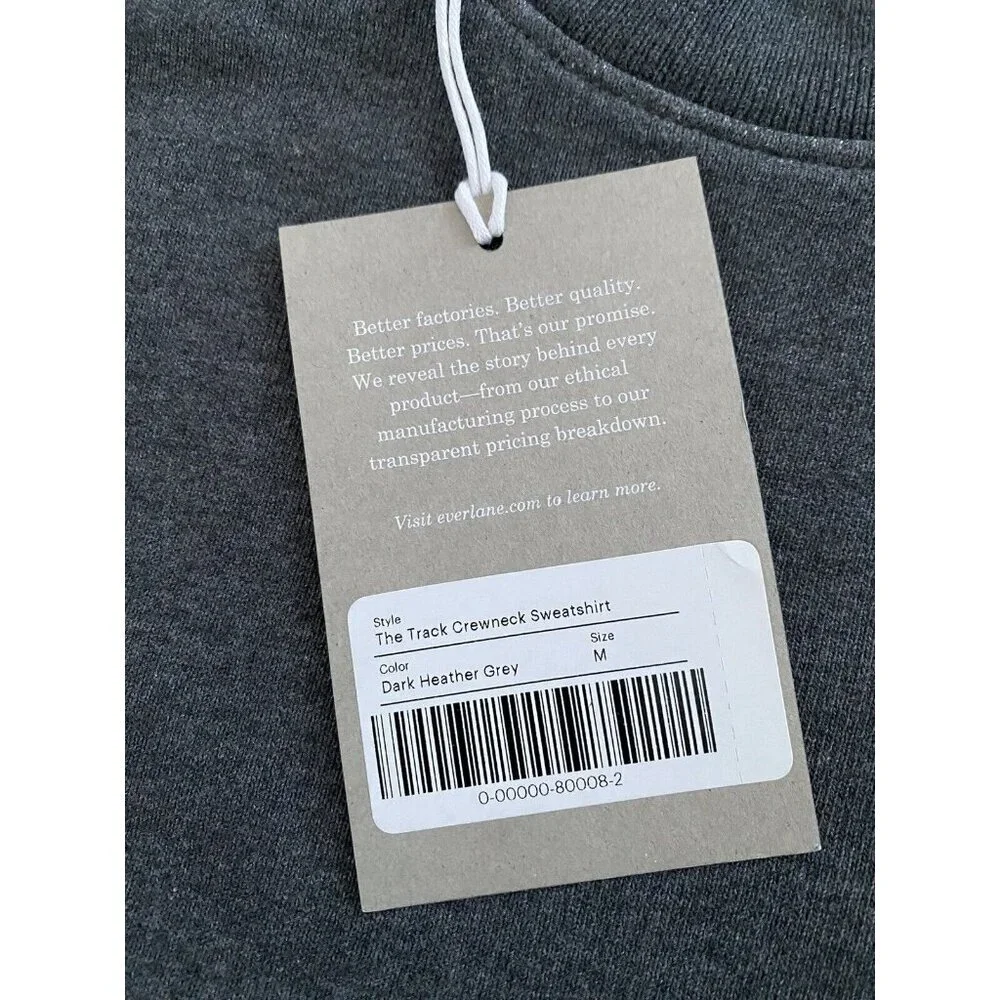 NWT Everlane The Track Crewneck Sweatshirt Men's Medium Organic Cotton Dark Gray